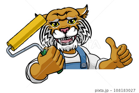 Wildcat Painter Decorator Paint Roller Mascot Man Wildcat Painter Decorator Paint Roller Mascot Man 108183027