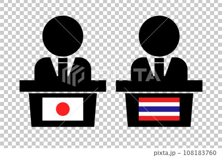 日本の政治家とタイの政治家のアイコンセット。日本とタイの外交。ベクター。 日本の政治家とタイの政治家のアイコンセット。日本とタイの外交。ベクター。 108183760