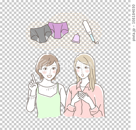 Illustration of women talking about sanitary products Illustration of women talking about sanitary products 108184030