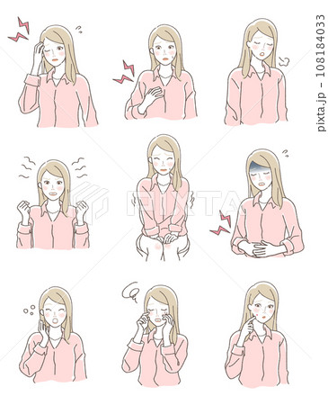 体調不良の女性のバリエーションのイラストセット 体調不良の女性のバリエーションのイラストセット 108184033