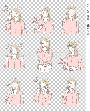 体調不良の女性のバリエーションのイラストセット 体調不良の女性のバリエーションのイラストセット 108184033