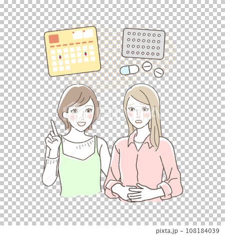 生理について悩む女性と友達のイラスト 108184039
