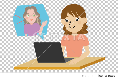 Japanese woman listening to a foreign teacher online Japanese woman listening to a foreign teacher online 108184085