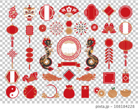 Dragon and Chinese style decorative frame and icon material set 108184228
