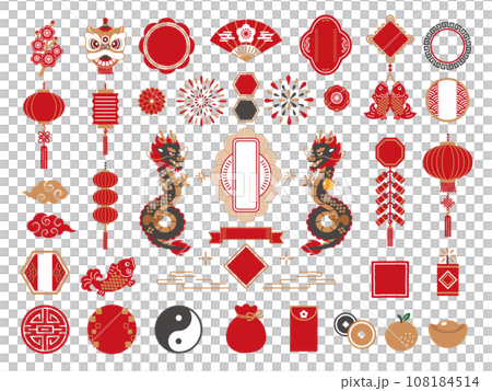 龍與中式裝飾框及圖示素材集 108184514