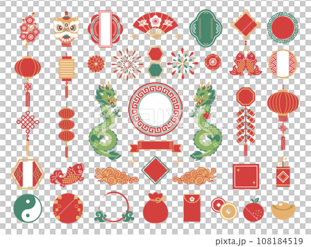 Dragon and Chinese style decorative frame and icon material set 108184519