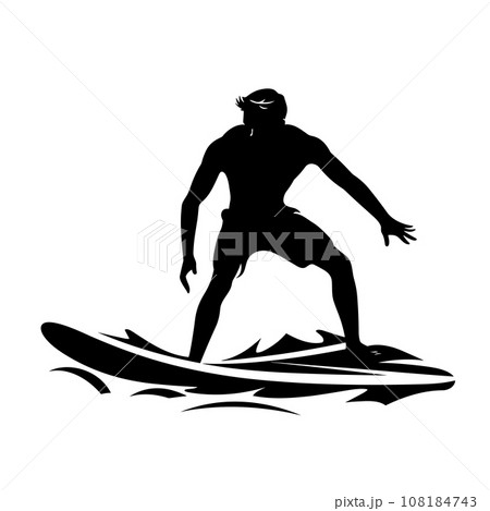 Surfer black icon on white background. Surfer silhouette Surfer black icon on white background. Surfer silhouette 108184743