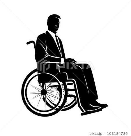 Man on a wheelchair black icon on white background. Man on a wheelchair silhouette 108184786