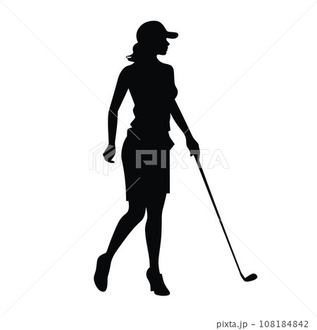 Golf player black icon on white background. Golf player silhouette 108184842