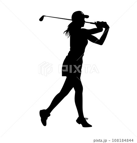 Golf player black icon on white background. Golf player silhouette Golf player black icon on white background. Golf player silhouette 108184844