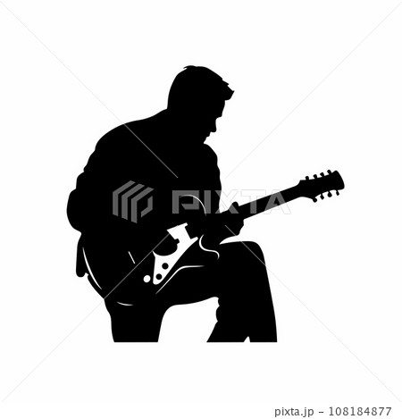 Guitarist black icon on white background. Guitarist silhouette 108184877