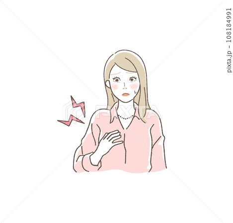 胸の張りに悩む女性のイラスト 胸の張りに悩む女性のイラスト 108184991