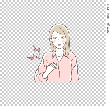 一名患有乳房緊張症的婦女的插圖 108184991