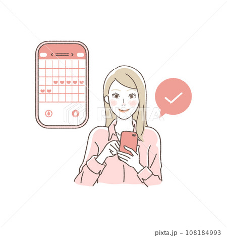 生理周期をアプリで管理する女性のイラスト 生理周期をアプリで管理する女性のイラスト 108184993