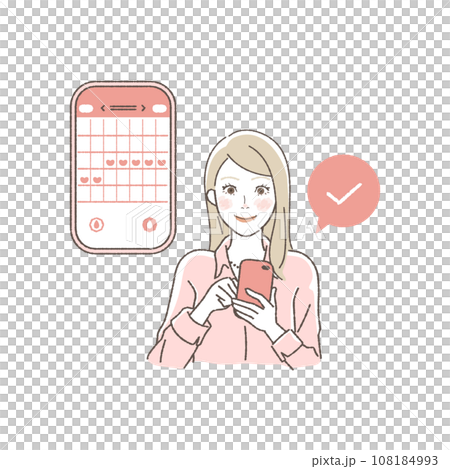 生理周期をアプリで管理する女性のイラスト 生理周期をアプリで管理する女性のイラスト 108184993