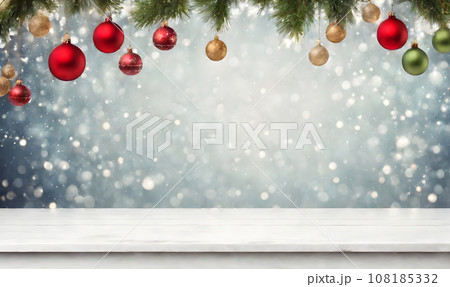 Empty table, blurred Christmas background 108185332