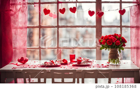 Bouquet on table for Valentine's greeting Bouquet on table for Valentine's greeting 108185368