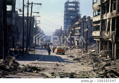 Destroyed city after atomic bomb explosion 108185547