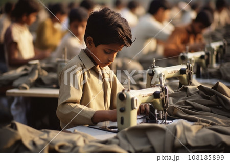 Children in Pakistan as young as 57 years old sewing clothes in a factory 108185899