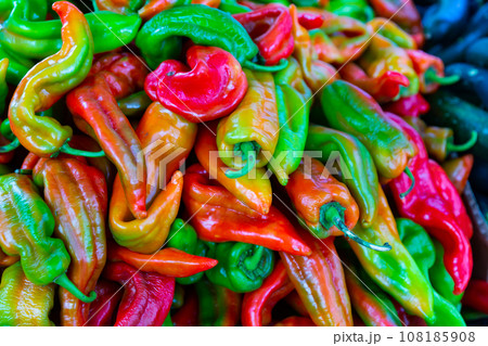 Vivid array of peppers entices Vivid array of peppers entices 108185908