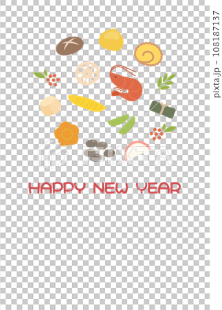 New year's card material for osechi cuisine, white background 108187137