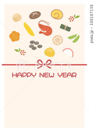 おせち料理と水引の年賀状素材 108187138