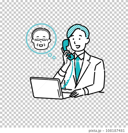 A young businessman answering the phone to an elderly male customer A young businessman answering the phone to an elderly male customer 108187481