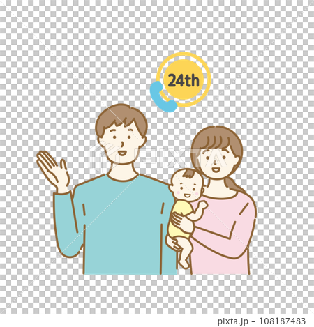 Illustration material of a young couple and telephone support icon 108187483
