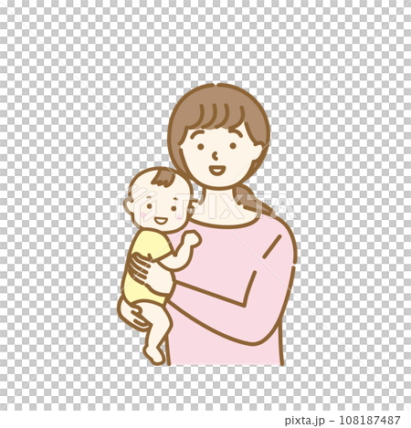 Illustration material of a young mother holding a baby 108187487