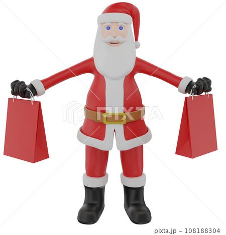 Santa with shopping bag 3D Character Santa with shopping bag 3D Character 108188304
