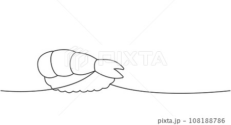 Shrimp nigiri, ebi sushi one line continuous drawing. Japanese cuisine, traditional food continuous one line illustration. Shrimp nigiri, ebi sushi one line continuous drawing. Japanese cuisine, traditional food continuous one line illustration. 108188786