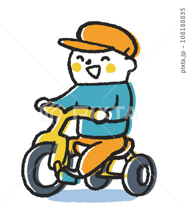 誇らしげに元気に三輪車をこぐ小さい子供　イラスト素材	 108188835