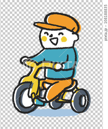 誇らしげに元気に三輪車をこぐ小さい子供　イラスト素材	 108188835
