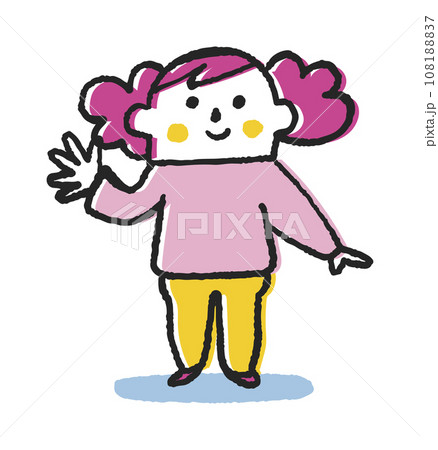 こちらに向かって手を振る小さい子供　イラスト素材	 108188837