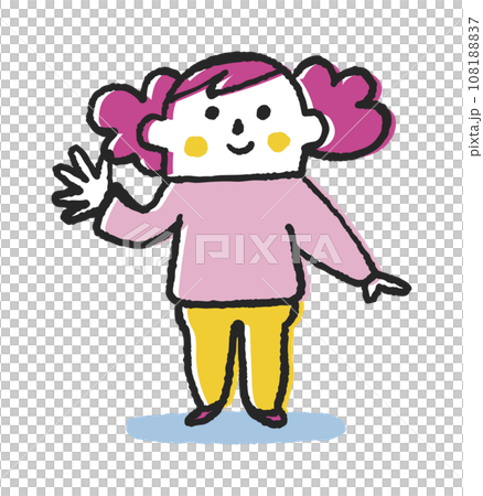 こちらに向かって手を振る小さい子供　イラスト素材	 108188837