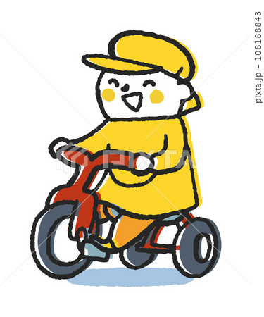 誇らしげに元気に三輪車をこぐ小さい子供　イラスト素材	 108188843