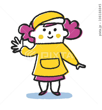 こちらに向かって手を振る小さい子供　イラスト素材	 108188845