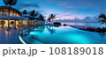 Luxurious tropical resort pool in the night. Generative AI 108189018