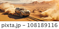 4x4 off-road SUV driving fast in the desert bashing sand dunes. Generative AI 108189116