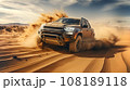 4x4 off-road SUV driving fast in the desert bashing sand dunes. Generative AI 108189118