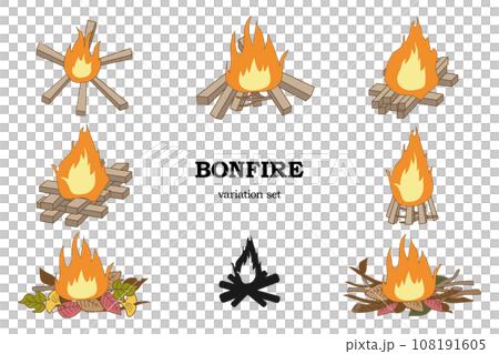 焚き火のイラストセット 焚き火のイラストセット 108191605