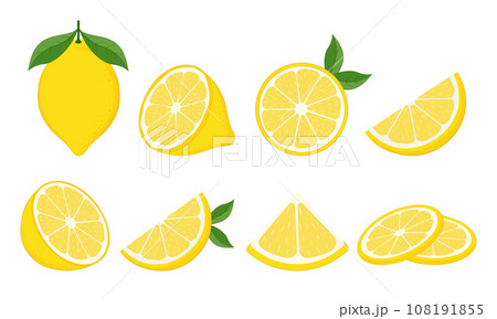 Fresh lemon fruit. Collection of lemon vector icons isolated on white background. Vector illustration 108191855