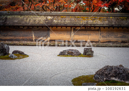 龍安寺の秋、石庭に見頃の紅葉、築地塀「油土塀」の渋い色合い 龍安寺の秋、石庭に見頃の紅葉、築地塀「油土塀」の渋い色合い 108192631