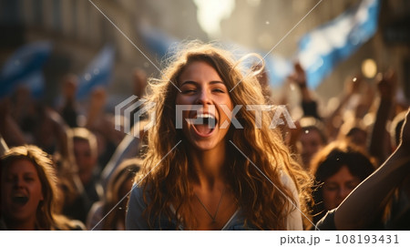 girl amid the crowd celebrating Israeli Independence Day 108193431