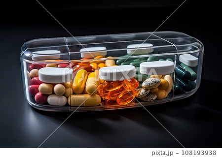 Pill boxes with colorful pills 108193938