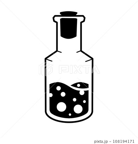Magic bottle. Esoteric alchemy and glass elixir poison. Mystery chemistry drink. Fantasy cartoon magical mystic mixture, Vintage decorative element Magic bottle. Esoteric alchemy and glass elixir poison. Mystery chemistry drink. Fantasy cartoon magical mystic mixture, Vintage decorative element 108194171