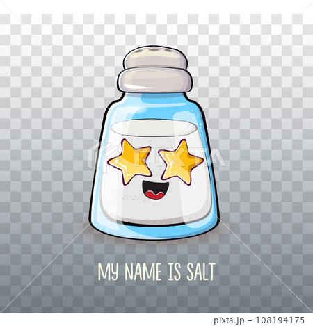 Cute cartoon salt shaker with smiling faces isolated on transparent background. Funky Kawaii salt character. My name is salt concept illustration for printing on tee Cute cartoon salt shaker with smiling faces isolated on transparent background. Funky Kawaii salt character. My name is salt concept illustration for printing on tee 108194175