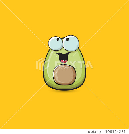 funny cartoon cute tiny avocado character isolated on orange background. My name is avocado vector concept. vector healthy summer funky avocado fruit character funny cartoon cute tiny avocado character isolated on orange background. My name is avocado vector concept. vector healthy summer funky avocado fruit character 108194221