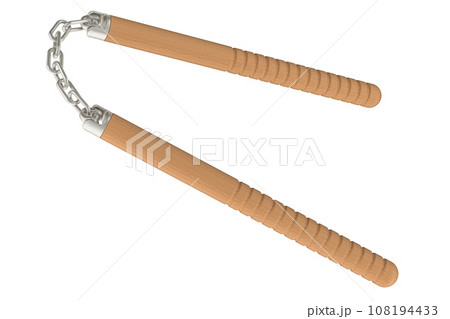 Nunchaku with wooden handles, 3D rendering Nunchaku with wooden handles, 3D rendering 108194433