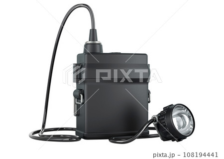 Rechargeable Mining Headlamp. Miners Cap Lamp, 3D rendering Rechargeable Mining Headlamp. Miners Cap Lamp, 3D rendering 108194441